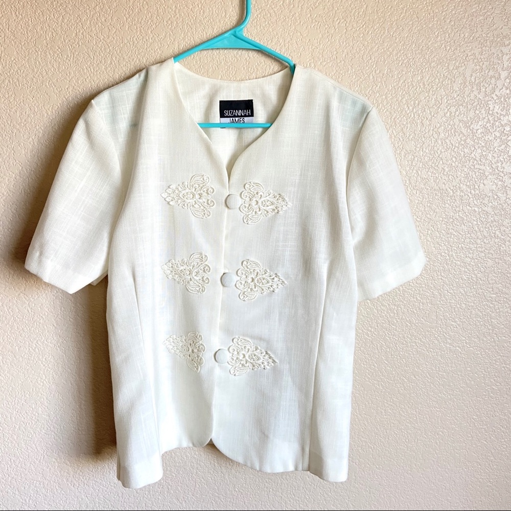 Vintage Susannah James White Formal Button Blouse